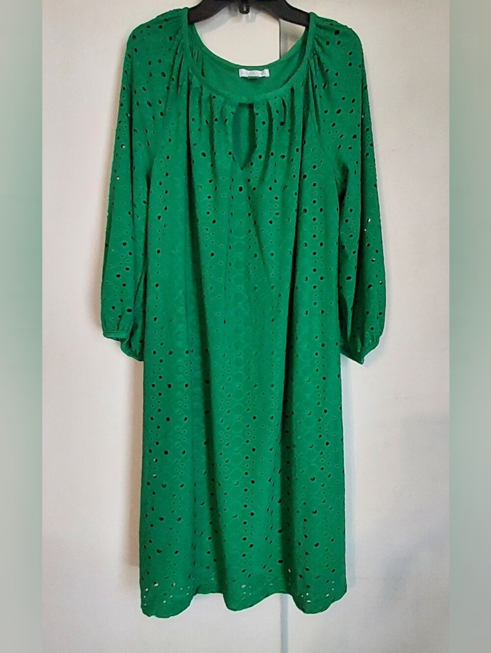 London Times Emerald Green Eyelet Long Sleeve Shift Dress 14